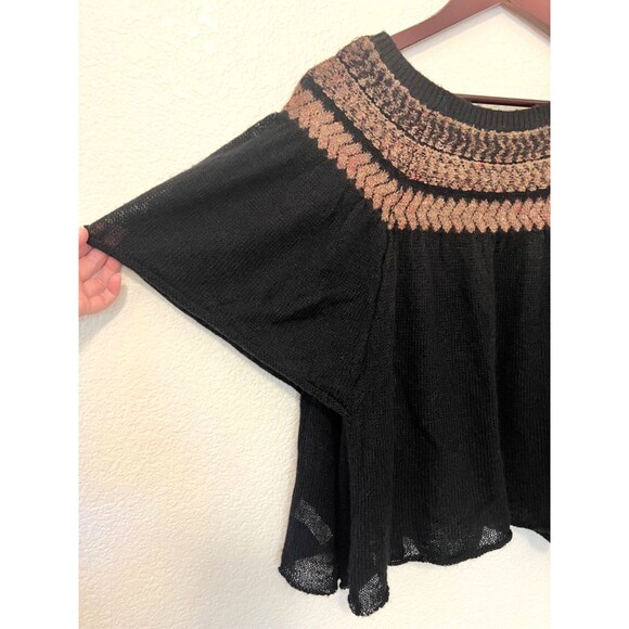 FREE PEOPLE Black Loch Lomond Off Shoulder Flutter Sleeve Sweater Wool Blend S - Picture 3 of 7